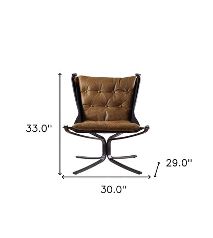 30" Coffee Top Grain Leather And Steel Solid Color Lounge Chair