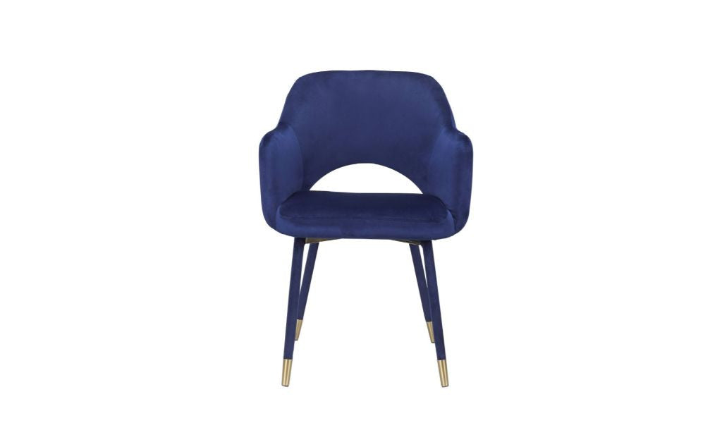 22" Ocean Blue Velvet And Gold Solid Color Parsons Chair