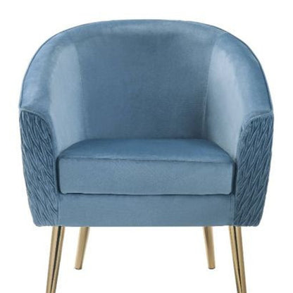 28" Blue Velvet And Gold Ikat Barrel Chair