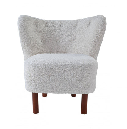 31" White Sherpa And Brown Polka Dots Wingback Chair