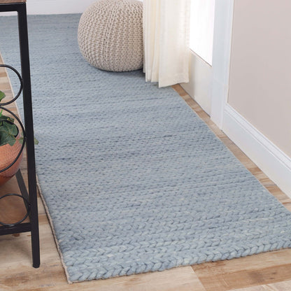 10'  Light Blue Wool Handmade Stain Resistant Runner Rug