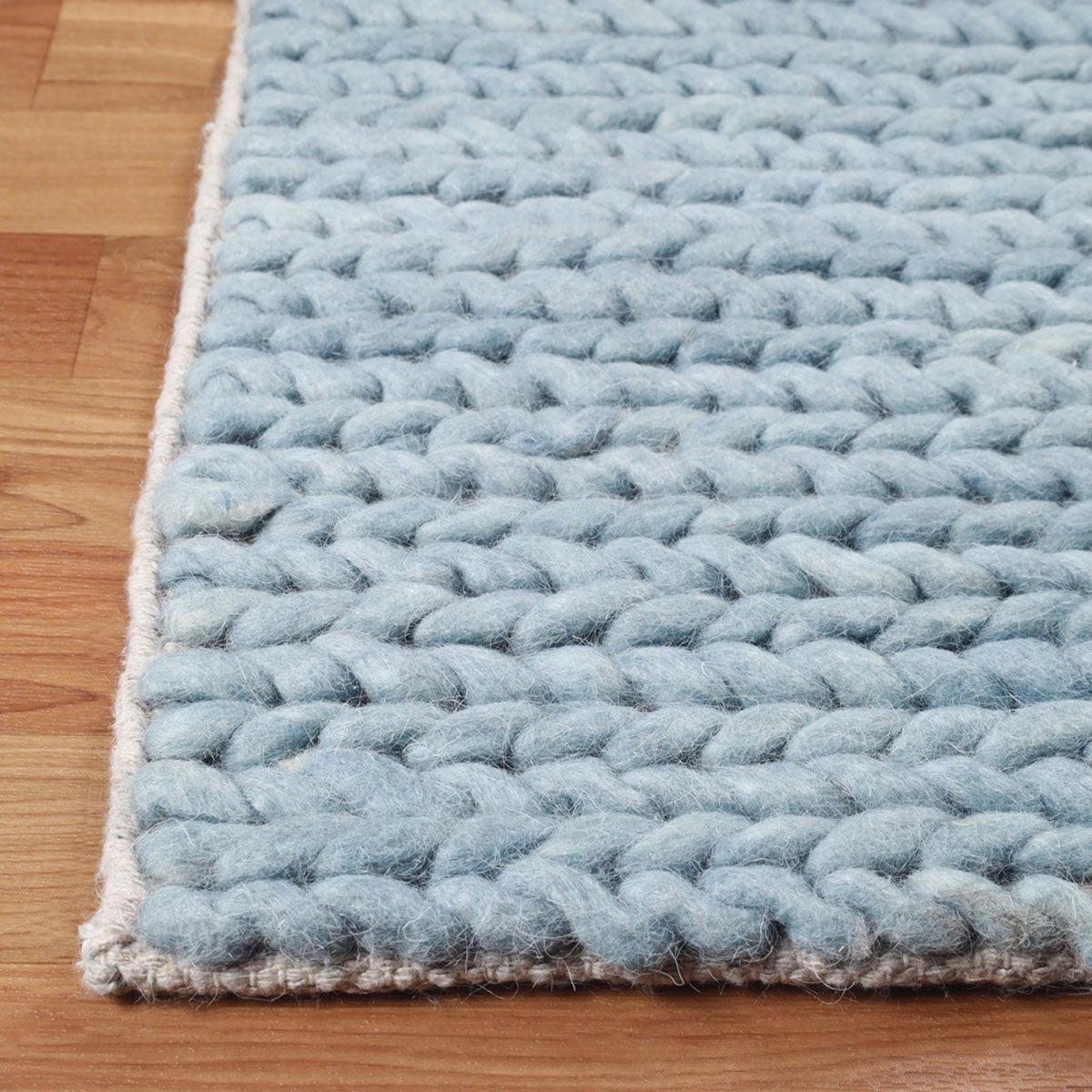 10'  Light Blue Wool Handmade Stain Resistant Runner Rug