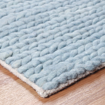 10'  Light Blue Wool Handmade Stain Resistant Runner Rug