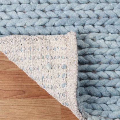 10'  Light Blue Wool Handmade Stain Resistant Runner Rug