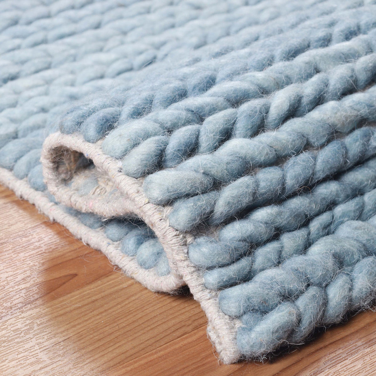 10'  Light Blue Wool Handmade Stain Resistant Runner Rug