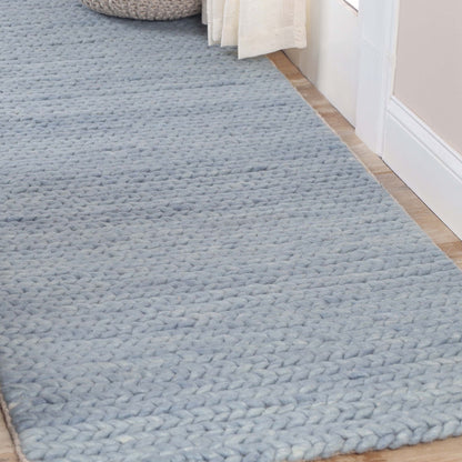 10'  Light Blue Wool Handmade Stain Resistant Runner Rug