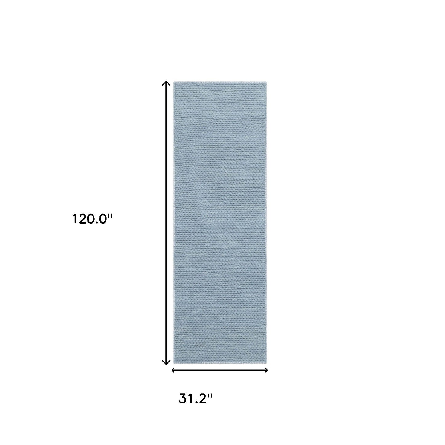 10'  Light Blue Wool Handmade Stain Resistant Runner Rug