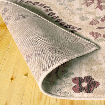 10' Beige Ivory And Brown Floral Stain Resistant Runner Rug