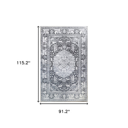 7' X 9' Charcoal Medallion Stain Resistant Area Rug