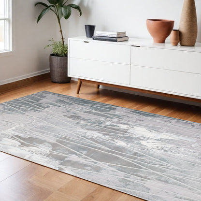 8' X 11' Blue Abstract Stain Resistant Area Rug