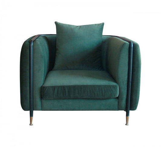 32" Green Velvet And Black Solid Color Arm Chair