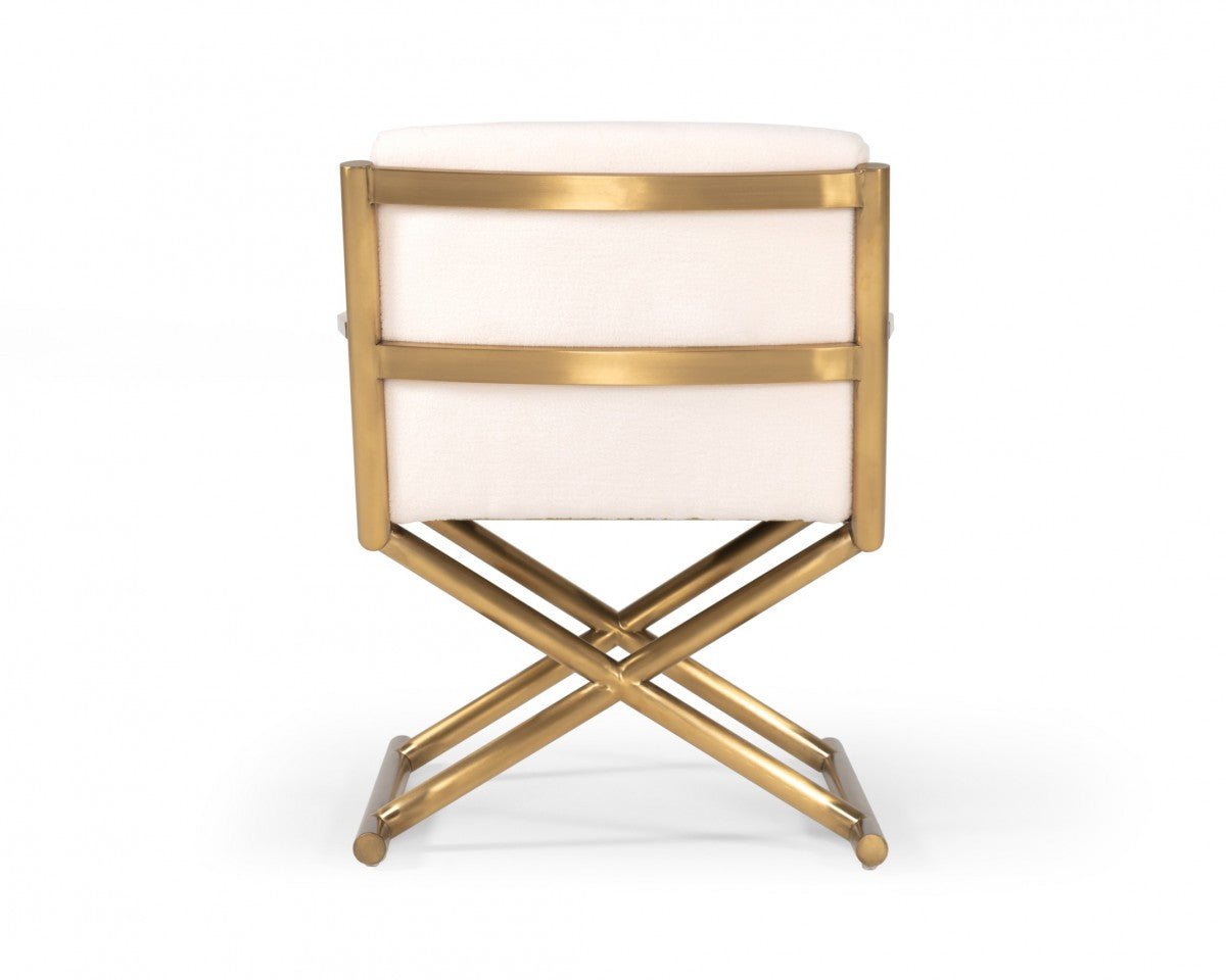 27" White Sherpa And Gold Directors Arm Chair