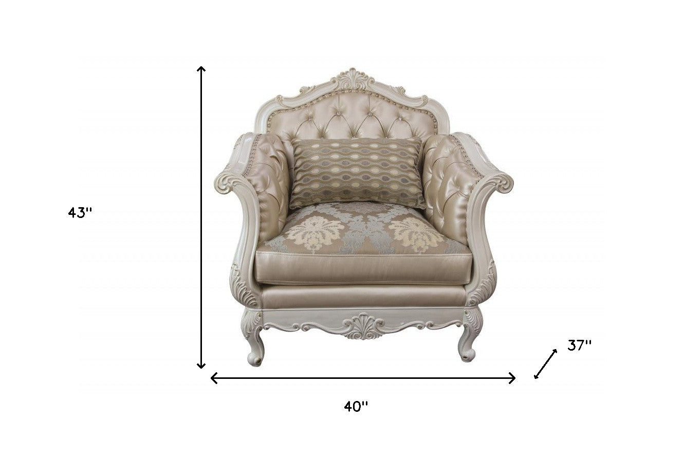 40" Rose Gold Faux Leather And Pearl White Arm Chair