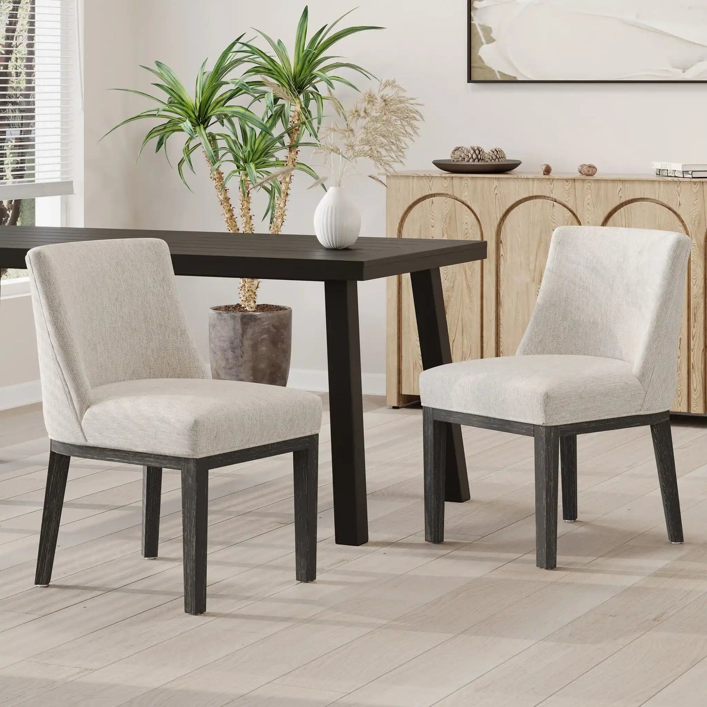 Modern Dining Chair With Durable Fabric Upholstery And Sturdy Wooden Frame (Set of 2)