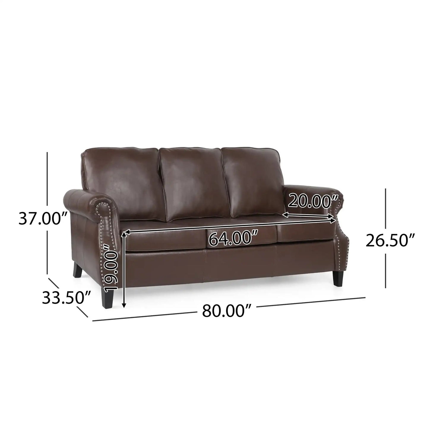 Contemporary 3 Seater Sofa With Nailhead Trim