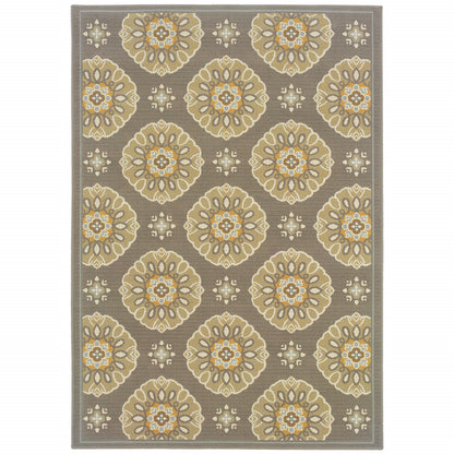 2' X 4' Gray Floral Stain Resistant Indoor Outdoor Area Rug