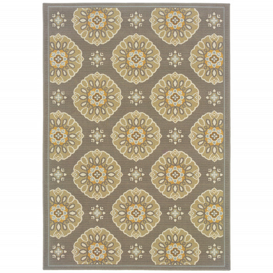 2' X 4' Gray Floral Stain Resistant Indoor Outdoor Area Rug