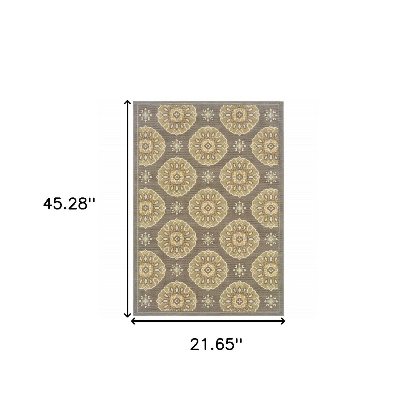 2' X 4' Gray Floral Stain Resistant Indoor Outdoor Area Rug