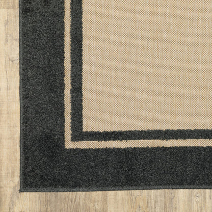 2' x 3' Beige and Black Stain Resistant Indoor Outdoor Area Rug