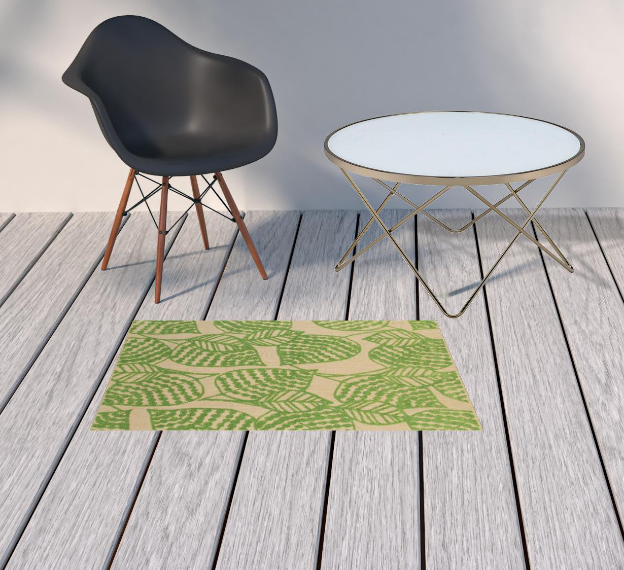 2' x 3' Beige and Black Floral Stain Resistant Indoor Outdoor Area Rug