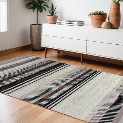 8' X 11' Beige Striped Area Rug