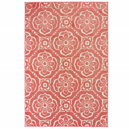 7' x 10' Pink Floral Stain Resistant Indoor Outdoor Area Rug