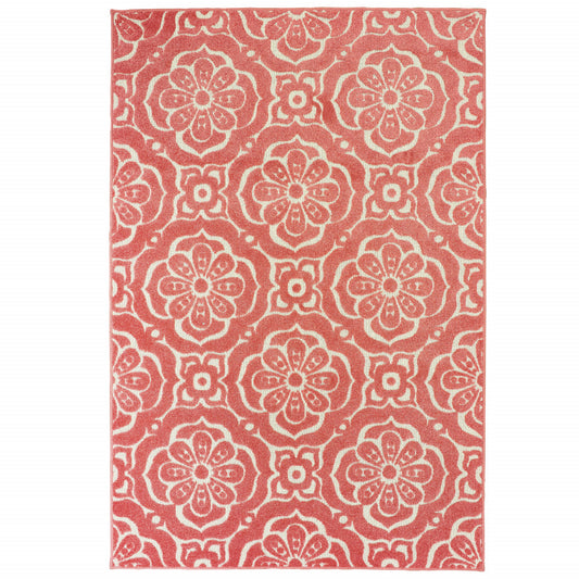 10' x 13' Pink Floral Stain Resistant Indoor Outdoor Area Rug