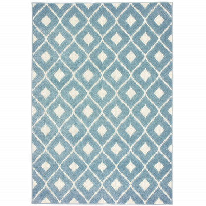 7' x 10' Blue and Ivory Geometric Stain Resistant Indoor Outdoor Area Rug