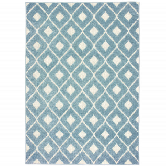 10' x 13' Blue and Ivory Geometric Stain Resistant Indoor Outdoor Area Rug