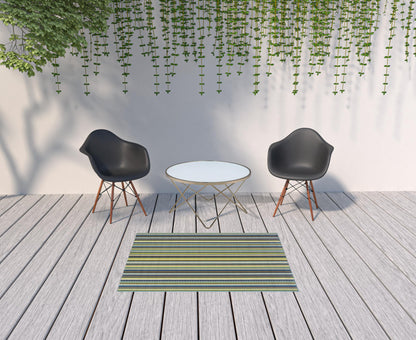 4' x 6' Blue and Green Striped Stain Resistant Indoor Outdoor Area Rug