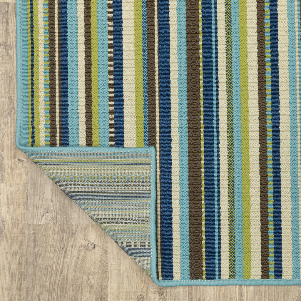 4' x 6' Blue and Green Striped Stain Resistant Indoor Outdoor Area Rug