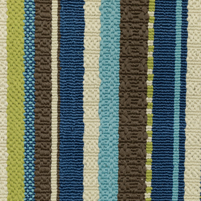 5' x 8' Blue and Green Striped Stain Resistant Indoor Outdoor Area Rug