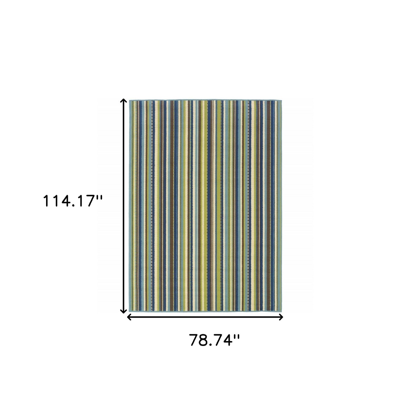 7' x 10' Blue and Green Striped Stain Resistant Indoor Outdoor Area Rug