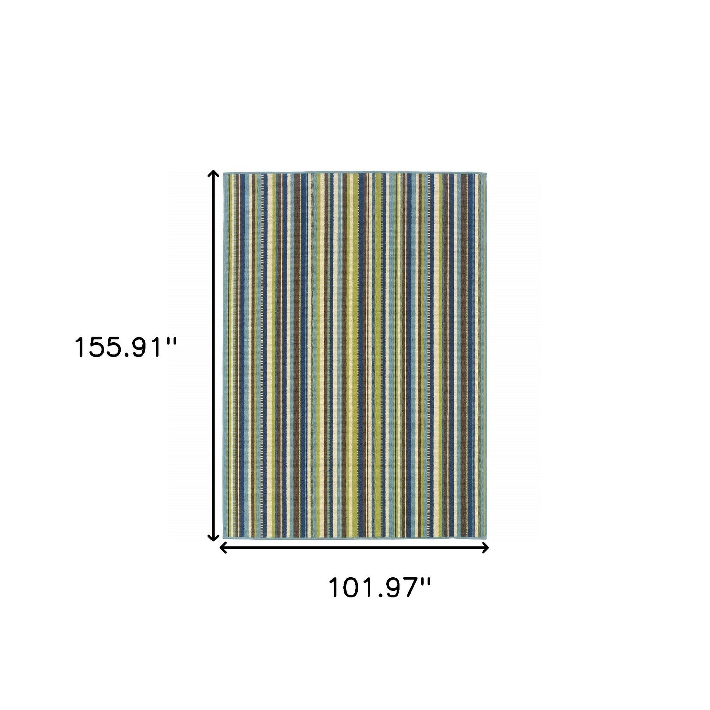 9' X 13' Blue and Green Striped Stain Resistant Indoor Outdoor Area Rug