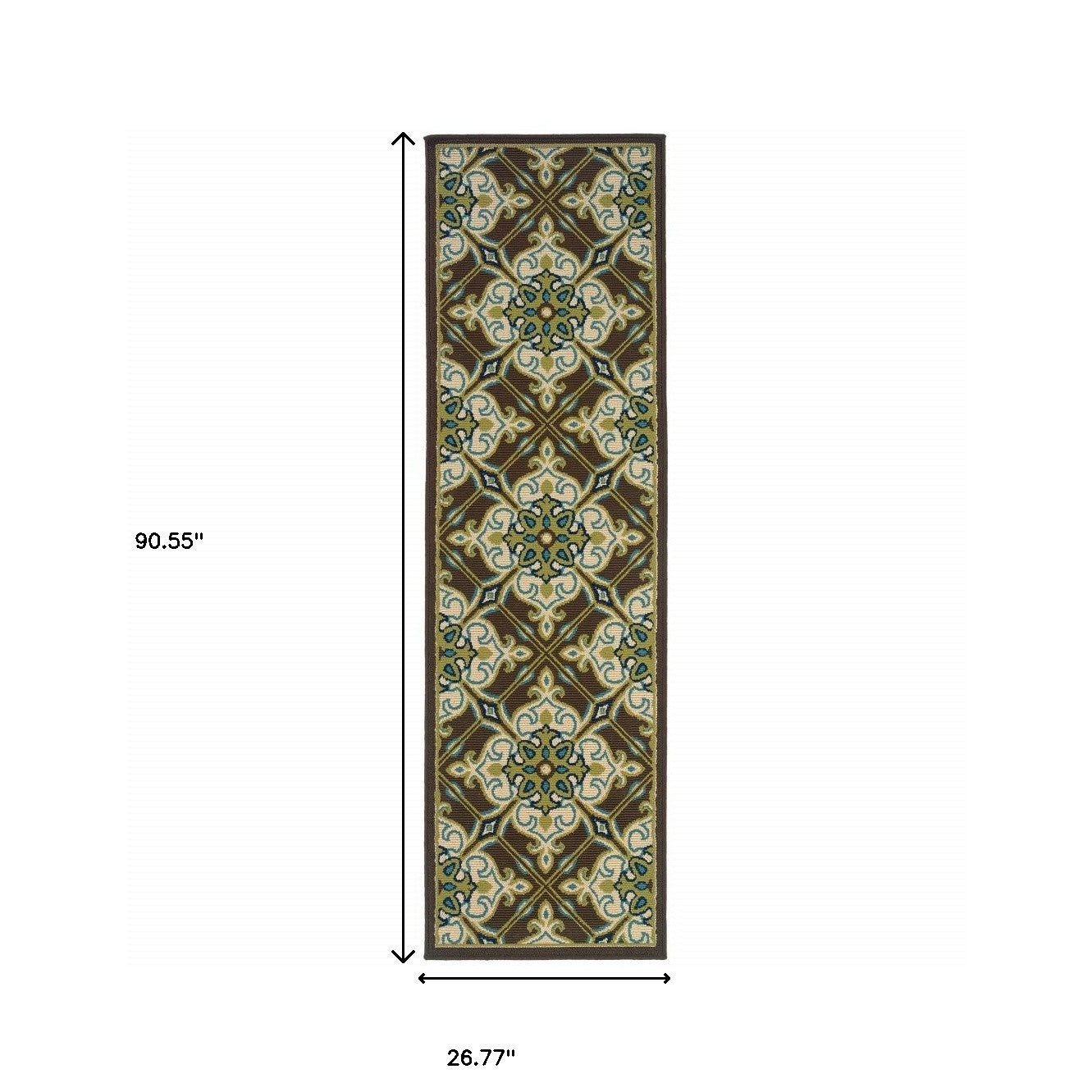 2' X 8' Brown and Ivory Floral Stain Resistant Indoor Outdoor Area Rug