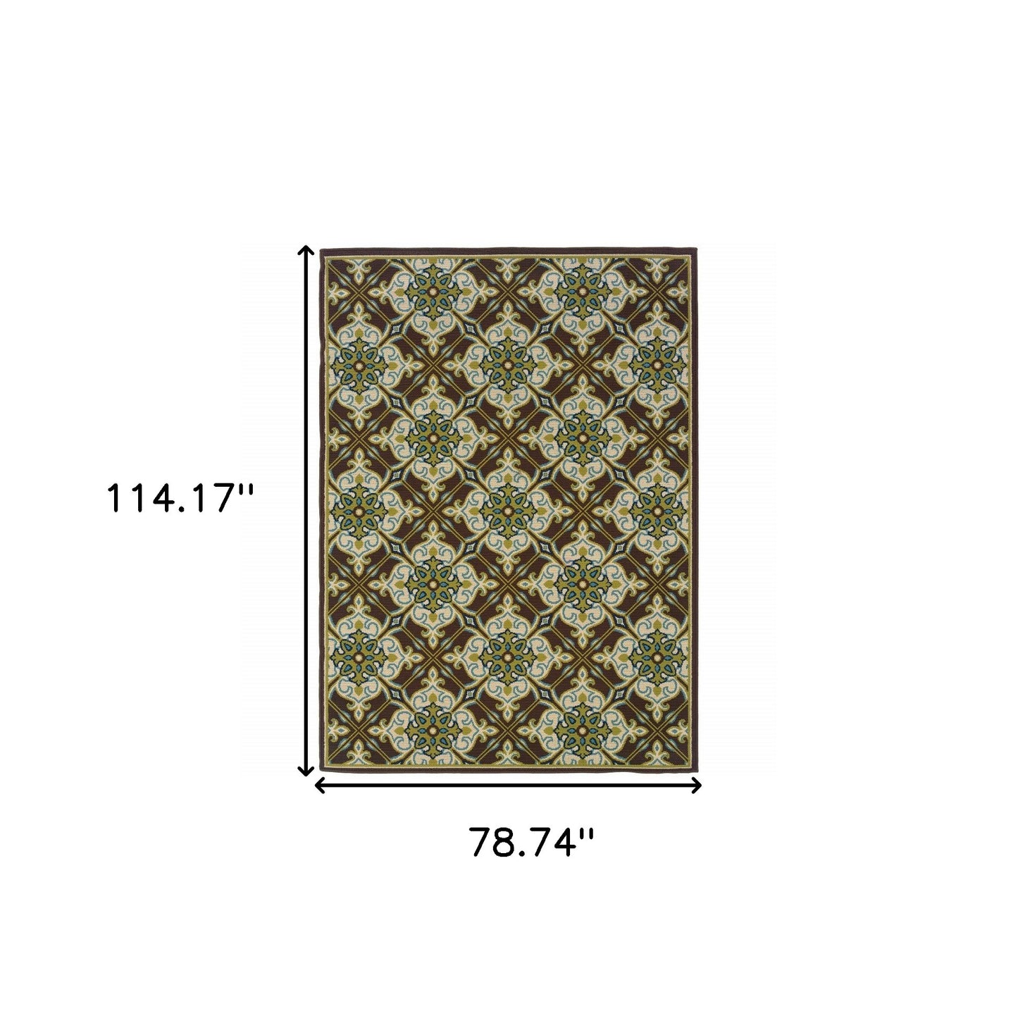 7' x 10' Brown and Ivory Floral Stain Resistant Indoor Outdoor Area Rug