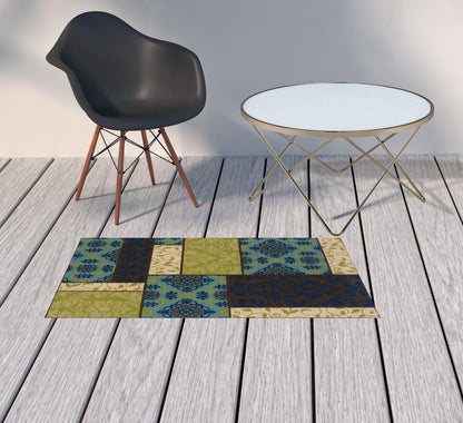 2' X 4' Brown Geometric Stain Resistant Indoor Outdoor Area Rug