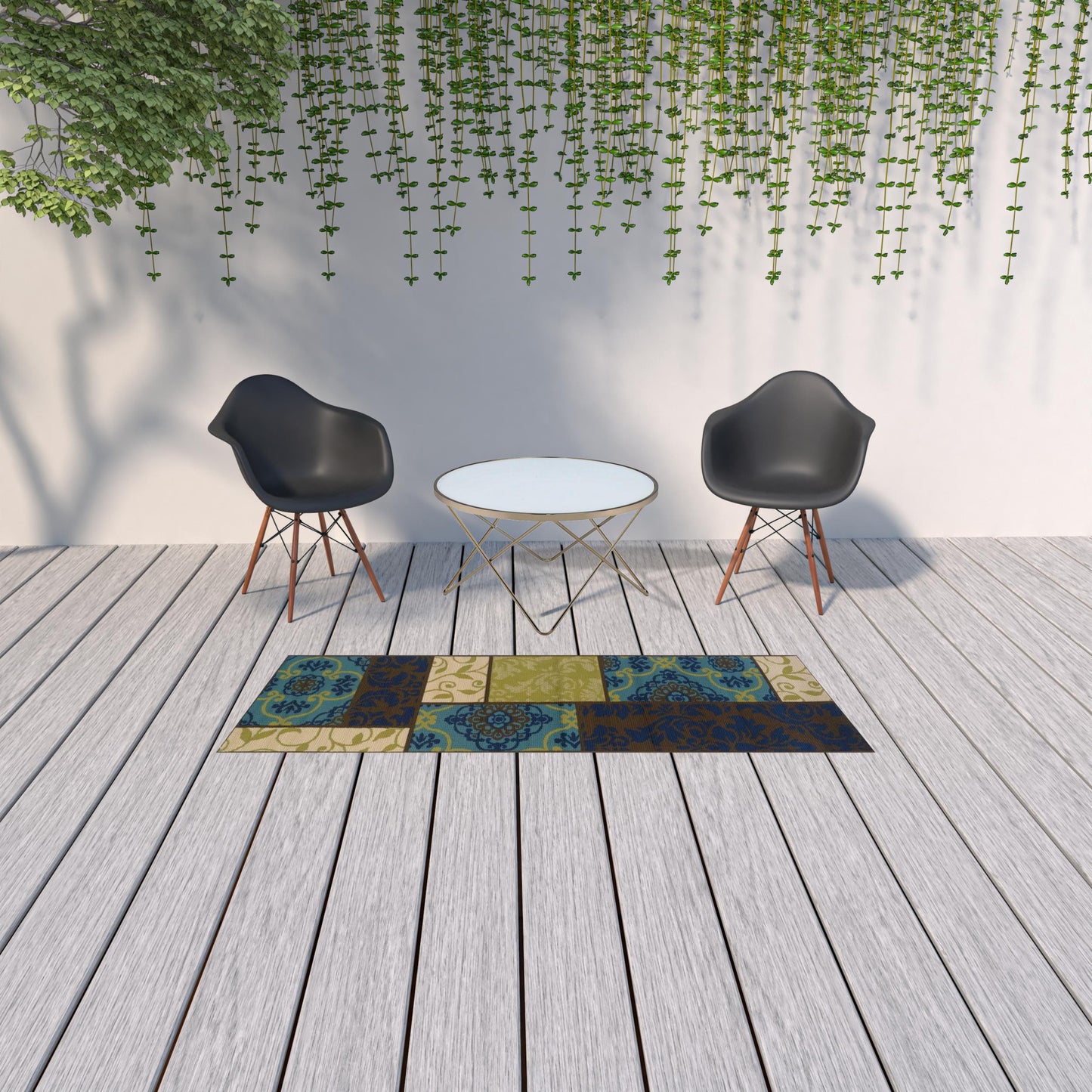 2' X 8' Brown Geometric Stain Resistant Indoor Outdoor Area Rug