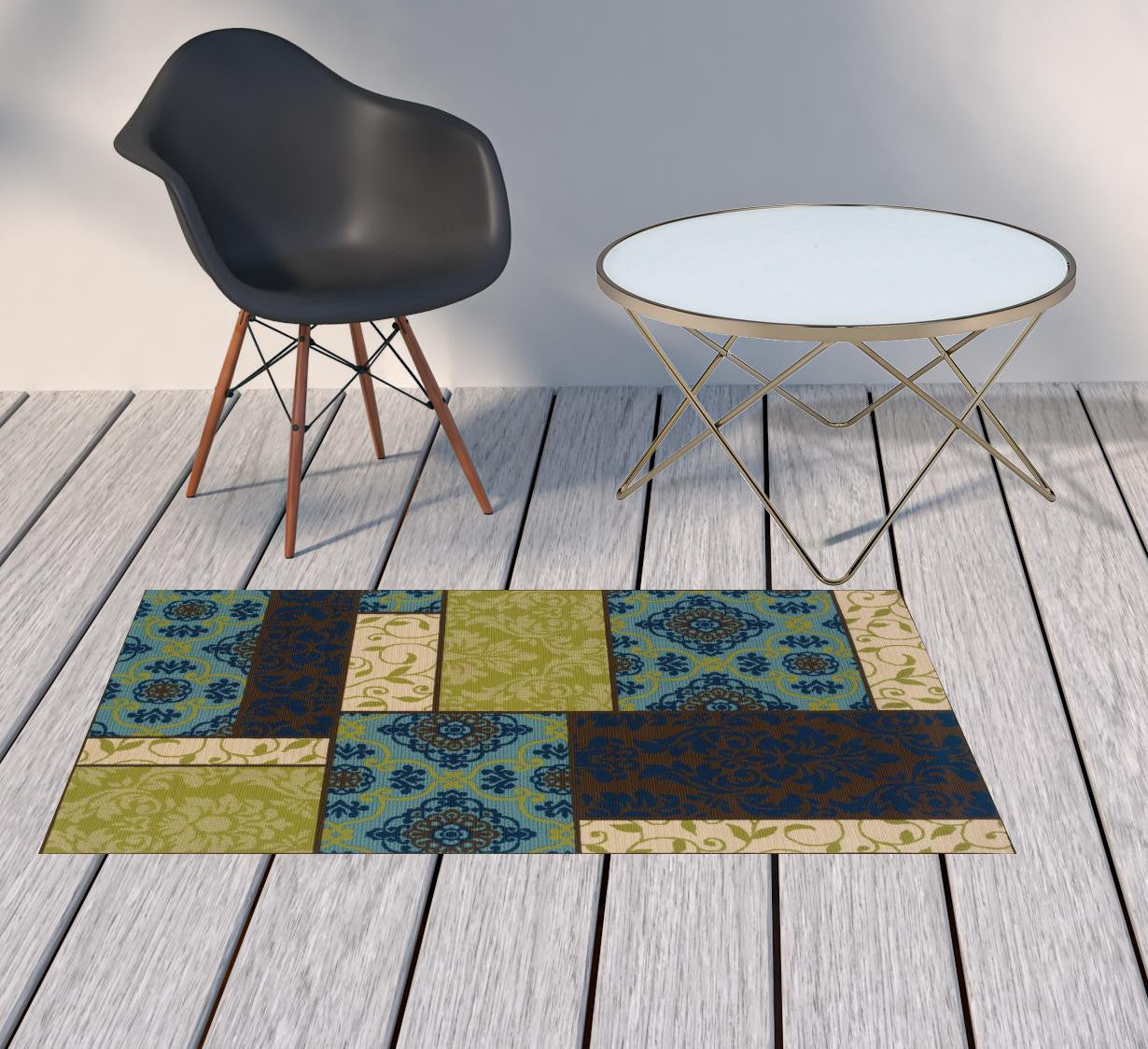 2' X 4' Brown Geometric Stain Resistant Indoor Outdoor Area Rug