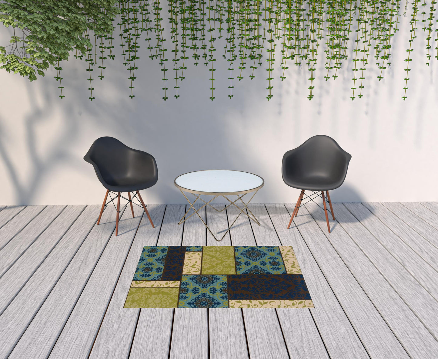 4' x 6' Brown Geometric Stain Resistant Indoor Outdoor Area Rug