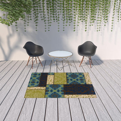 5' x 8' Brown Geometric Stain Resistant Indoor Outdoor Area Rug