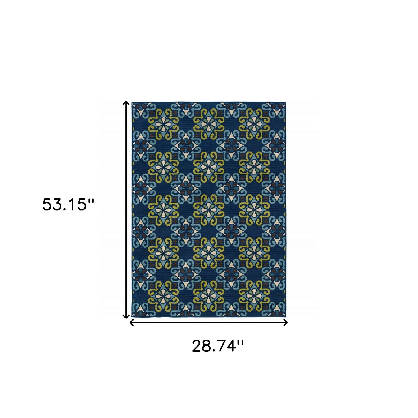 2' X 4' Blue and Green Floral Stain Resistant Indoor Outdoor Area Rug