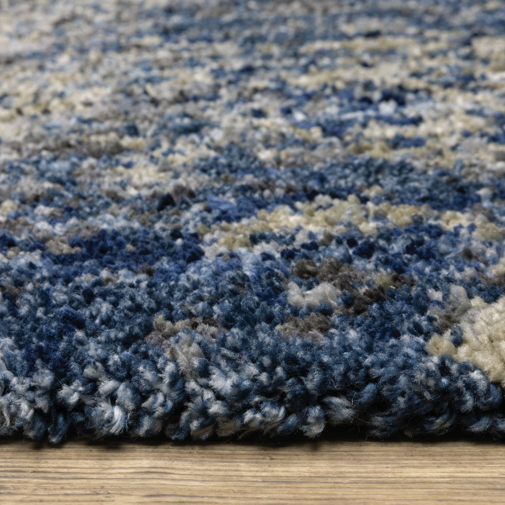 6' X 9' Blue And Grey Abstract Shag Power Loom Stain Resistant Area Rug