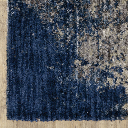 6' X 9' Blue And Grey Abstract Shag Power Loom Stain Resistant Area Rug