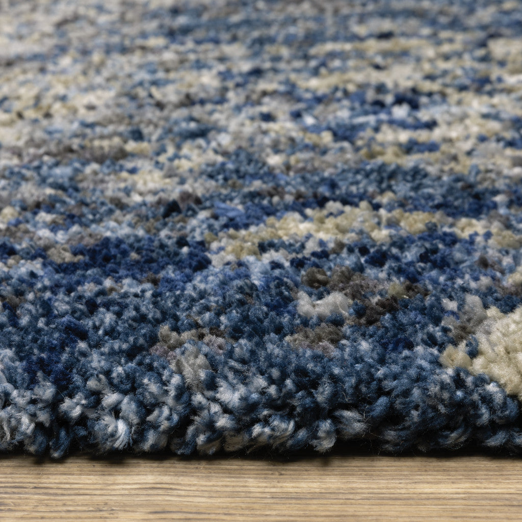 10' X 13' Blue And Grey Abstract Shag Power Loom Stain Resistant Area Rug