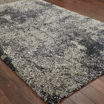 10' X 13' Charcoal Silver And Grey Abstract Shag Power Loom Stain Resistant Area Rug