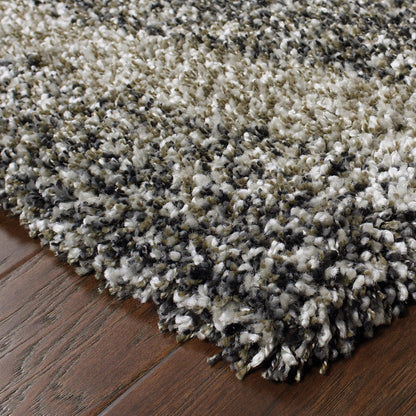 10' X 13' Charcoal Silver And Grey Abstract Shag Power Loom Stain Resistant Area Rug