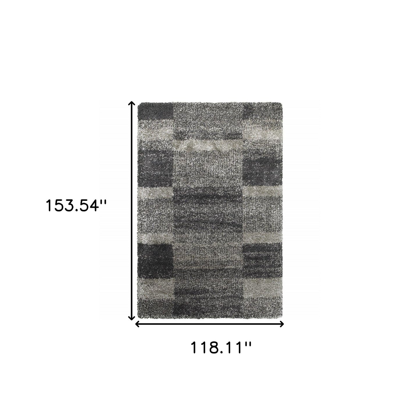 10' X 13' Charcoal Silver And Grey Geometric Shag Power Loom Stain Resistant Area Rug