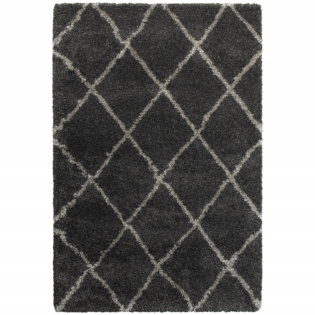 10' X 13' Charcoal And Grey Geometric Shag Power Loom Stain Resistant Area Rug