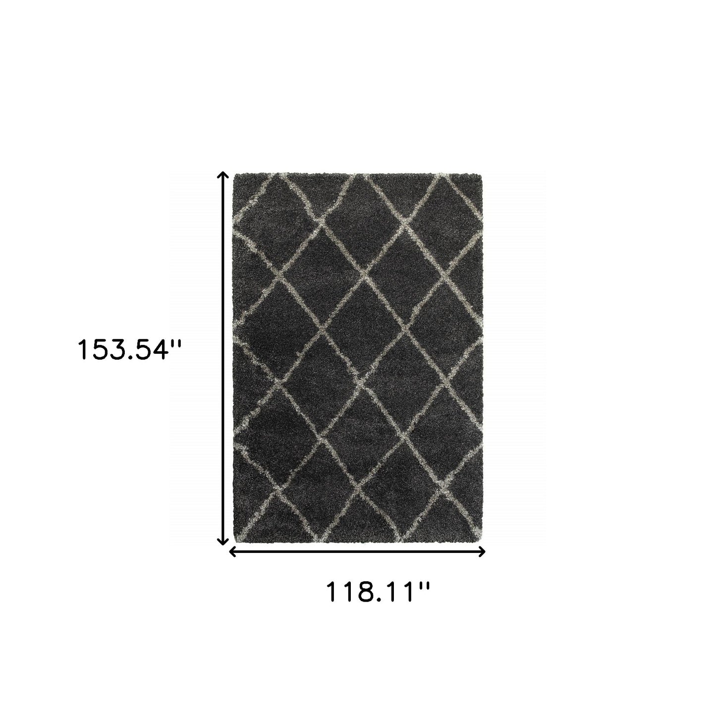 10' X 13' Charcoal And Grey Geometric Shag Power Loom Stain Resistant Area Rug